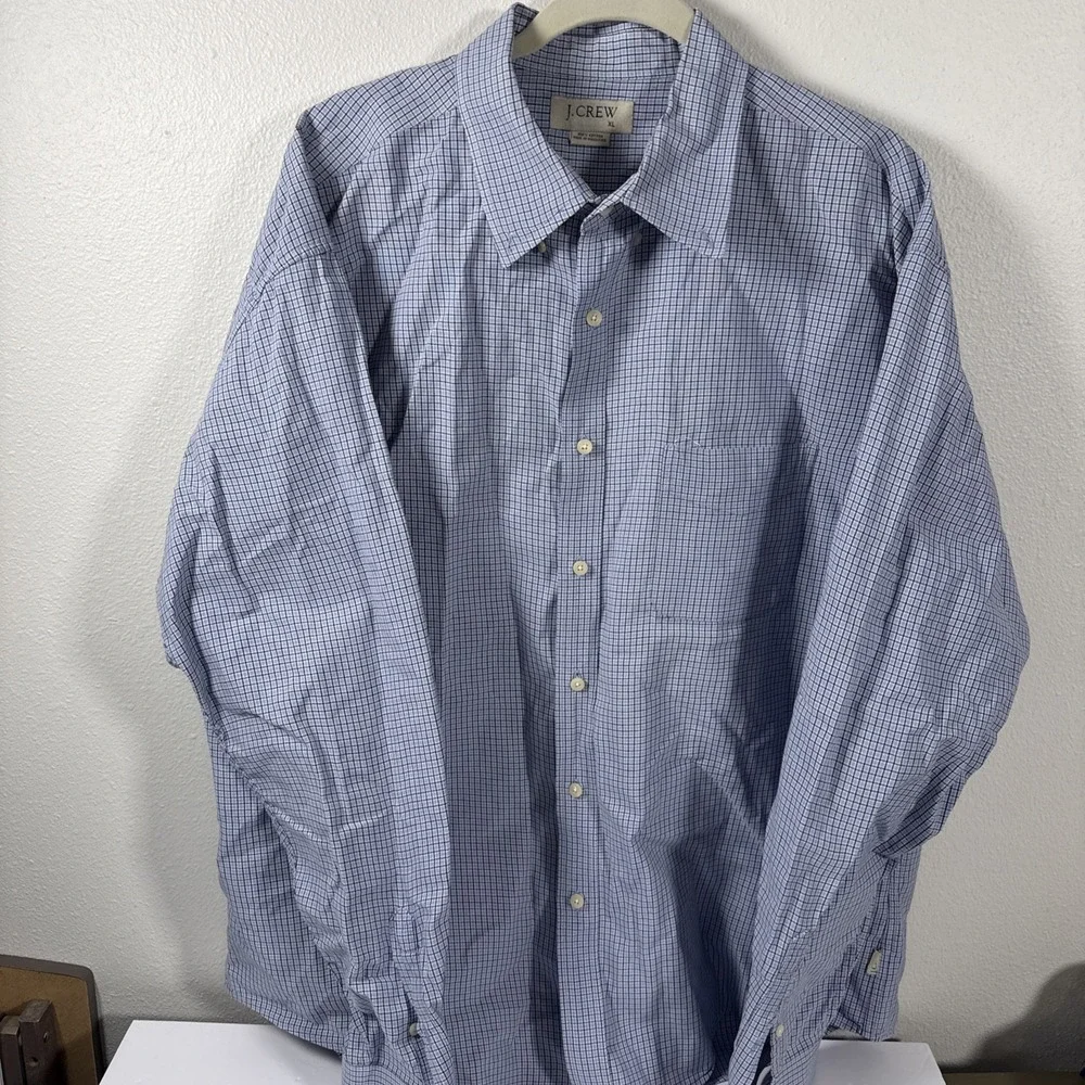 J Crew Shirt XL Blue Check Long Sleeve Button Down Cotton Pocket Casual‎ V1